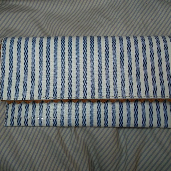 New Loeffler Randall Everything Leather Wallet Clutch Blue stripe - Picture 1 of 4